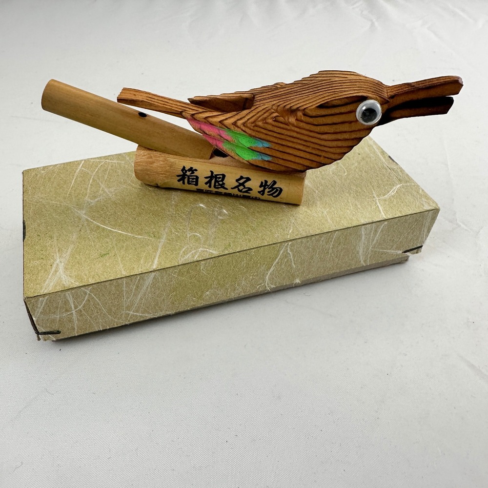 Vintage Hakone Japan Handmade Bamboo Bird Whistle Folk Toy w/ Original Washi Box